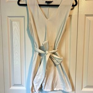 White Sleeveless V-Neck Top with Bow